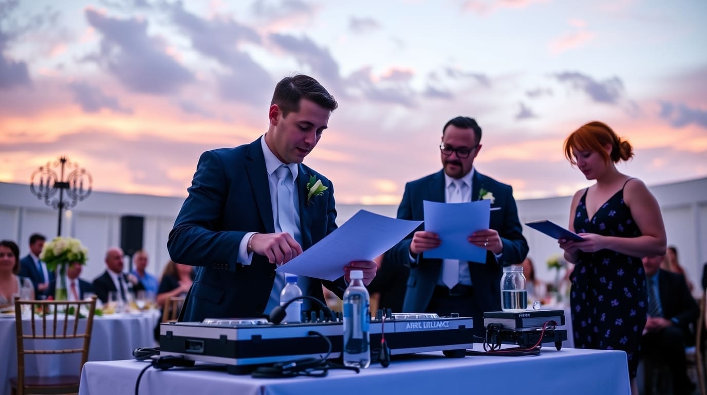 How a DJ helps keep your wedding timeline on track Wedding DJ helping keep the timeline on track with vendor coordination