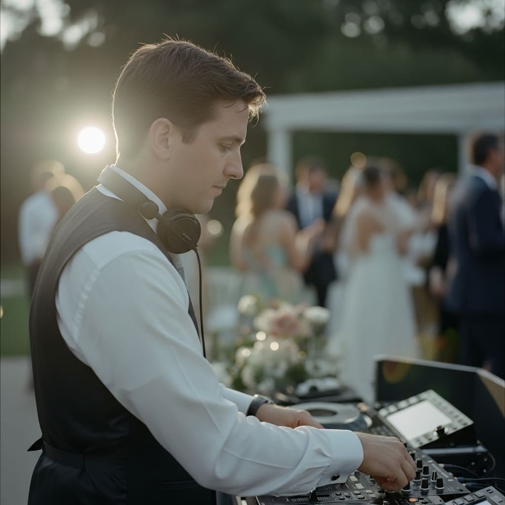 Is a Wedding DJ Worth It Professional wedding DJ at a reception controlling the vibe